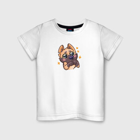 Детская футболка хлопок с принтом Собачка в Белгороде, 100% хлопок | круглый вырез горловины, полуприлегающий силуэт, длина до линии бедер | cute | dog | doggy | милая собачка | миленько | милота | овчарка | собака | собачка | стикер собаки