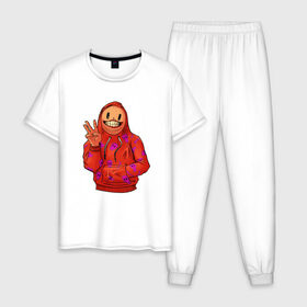 Мужская пижама хлопок с принтом Арт пакман в Белгороде, 100% хлопок | брюки и футболка прямого кроя, без карманов, на брюках мягкая резинка на поясе и по низу штанин
 | арт | оранжевый | пакман | парень | три | человек