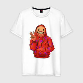 Мужская футболка хлопок с принтом Арт пакман в Белгороде, 100% хлопок | прямой крой, круглый вырез горловины, длина до линии бедер, слегка спущенное плечо. | Тематика изображения на принте: арт | оранжевый | пакман | парень | три | человек