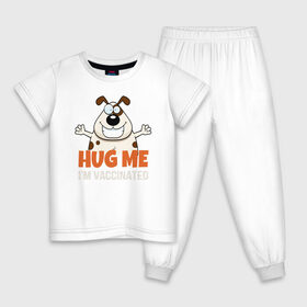 Детская пижама хлопок с принтом Hug Me Im Vaccinated в Белгороде, 100% хлопок |  брюки и футболка прямого кроя, без карманов, на брюках мягкая резинка на поясе и по низу штанин
 | covid 19 | вакцина | вакцинация | ковид 19 | коронавирус | спасибо науке