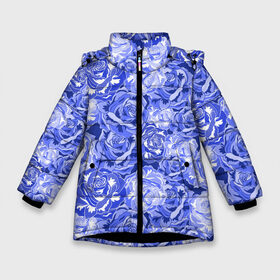 Зимняя куртка для девочек 3D с принтом Голубые и синие розы в Белгороде, ткань верха — 100% полиэстер; подклад — 100% полиэстер, утеплитель — 100% полиэстер. | длина ниже бедра, удлиненная спинка, воротник стойка и отстегивающийся капюшон. Есть боковые карманы с листочкой на кнопках, утяжки по низу изделия и внутренний карман на молнии. 

Предусмотрены светоотражающий принт на спинке, радужный светоотражающий элемент на пуллере молнии и на резинке для утяжки. | blue | flora | floral | flower | flowers | romantic | rose | roses | violet | букет роз | букет цветов | бутон | бутоны | день женщин | для девушек | для женщин | женский день | праздник | роза | романтика | садовая роза | флора