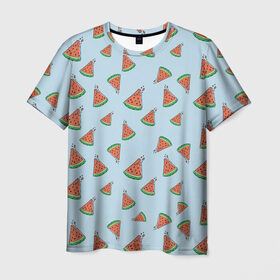 Мужская футболка 3D с принтом Кусочки арбуза в Белгороде, 100% полиэфир | прямой крой, круглый вырез горловины, длина до линии бедер | Тематика изображения на принте: арбуз | еда | текстура | фрукт