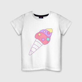 Детская футболка хлопок с принтом мороженое рожок звездочки в Белгороде, 100% хлопок | круглый вырез горловины, полуприлегающий силуэт, длина до линии бедер | вкусняшки | детский | еда | звездочки | мороженое | мультяшный | рожок | сладости