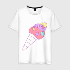 Мужская футболка хлопок с принтом мороженое рожок звездочки в Белгороде, 100% хлопок | прямой крой, круглый вырез горловины, длина до линии бедер, слегка спущенное плечо. | вкусняшки | детский | еда | звездочки | мороженое | мультяшный | рожок | сладости