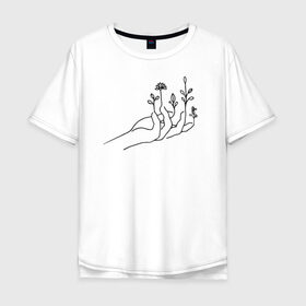 Мужская футболка хлопок Oversize с принтом Hand flower в Белгороде, 100% хлопок | свободный крой, круглый ворот, “спинка” длиннее передней части | flo | flowers | растения | флористика | цветение | цветы