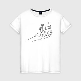 Женская футболка хлопок с принтом Hand flower в Белгороде, 100% хлопок | прямой крой, круглый вырез горловины, длина до линии бедер, слегка спущенное плечо | flo | flowers | растения | флористика | цветение | цветы