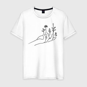 Мужская футболка хлопок с принтом Hand flower в Белгороде, 100% хлопок | прямой крой, круглый вырез горловины, длина до линии бедер, слегка спущенное плечо. | flo | flowers | растения | флористика | цветение | цветы