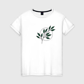 Женская футболка хлопок с принтом Leaves в Белгороде, 100% хлопок | прямой крой, круглый вырез горловины, длина до линии бедер, слегка спущенное плечо | flo | flowers | растения | флористика | цветение | цветы