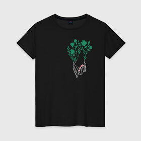 Женская футболка хлопок с принтом Flo в Белгороде, 100% хлопок | прямой крой, круглый вырез горловины, длина до линии бедер, слегка спущенное плечо | flo | flowers | растения | флористика | цветение | цветы