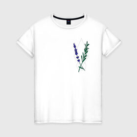 Женская футболка хлопок с принтом Лаванда в Белгороде, 100% хлопок | прямой крой, круглый вырез горловины, длина до линии бедер, слегка спущенное плечо | flo | flowers | растения | флористика | цветение | цветы