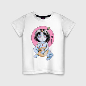 Детская футболка хлопок с принтом Маленький Кришна в Белгороде, 100% хлопок | круглый вырез горловины, полуприлегающий силуэт, длина до линии бедер | аниме | индуизм | кришна | религия | харе кришна | японские надписи
