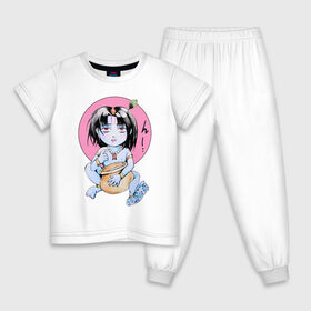 Детская пижама хлопок с принтом Маленький Кришна в Белгороде, 100% хлопок |  брюки и футболка прямого кроя, без карманов, на брюках мягкая резинка на поясе и по низу штанин
 | аниме | индуизм | кришна | религия | харе кришна | японские надписи