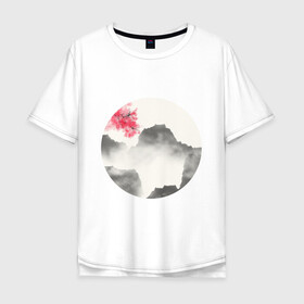 Мужская футболка хлопок Oversize с принтом Абстрактная природа в Белгороде, 100% хлопок | свободный крой, круглый ворот, “спинка” длиннее передней части | абстракция | азиатский | арт | минимализм | пейзаж | природа | рисунок | хипстер | японский