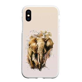Чехол для iPhone XS Max матовый с принтом акварельный слон брызги в Белгороде, Силикон | Область печати: задняя сторона чехла, без боковых панелей | акварель | акварельный | арт | бивни | брызги | животное | зверь | краска | природа | разводы | рисунок | хобот