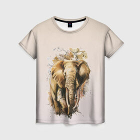 Женская футболка 3D с принтом акварельный слон брызги в Белгороде, 100% полиэфир ( синтетическое хлопкоподобное полотно) | прямой крой, круглый вырез горловины, длина до линии бедер | акварель | акварельный | арт | бивни | брызги | животное | зверь | краска | природа | разводы | рисунок | хобот