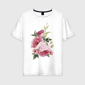Женская футболка хлопок Oversize с принтом Акварельные розы в Белгороде, 100% хлопок | свободный крой, круглый ворот, спущенный рукав, длина до линии бедер
 | акварель | ботаника | весна | женственность | иллюстрация | нежность | рисунок | розы | цветы