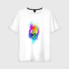 Женская футболка хлопок Oversize с принтом радужные наушники в Белгороде, 100% хлопок | свободный крой, круглый ворот, спущенный рукав, длина до линии бедер
 | градиент | звезды | звук | музыка | музыкант | наушники | радуга | уши | ярко