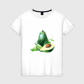 Женская футболка хлопок с принтом акварельное авокадо в Белгороде, 100% хлопок | прямой крой, круглый вырез горловины, длина до линии бедер, слегка спущенное плечо | авокадо | акварель | брызги | веган | вегетарианец | здоровье | зож | правильное питание | рисунок