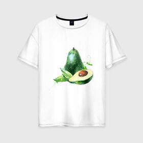 Женская футболка хлопок Oversize с принтом акварельное авокадо в Белгороде, 100% хлопок | свободный крой, круглый ворот, спущенный рукав, длина до линии бедер
 | авокадо | акварель | брызги | веган | вегетарианец | здоровье | зож | правильное питание | рисунок