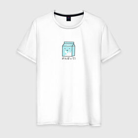 Мужская футболка хлопок с принтом Kawaii milk в Белгороде, 100% хлопок | прямой крой, круглый вырез горловины, длина до линии бедер, слегка спущенное плечо. | kawaii milk | еда | иероглифы | кавайное молоко | милый | япония