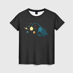 Женская футболка 3D с принтом Космическая угроза в Белгороде, 100% полиэфир ( синтетическое хлопкоподобное полотно) | прямой крой, круглый вырез горловины, длина до линии бедер | angler | deep | galaxy | milky | moon | planet | sea | ship | space | spaceship | star | suit | surfing | travel | way | галактика | глубоководный | звезда | корабль | космический | космонавт | космос | луна | млечный | планета | путешествие | путь