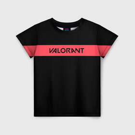 Детская футболка 3D с принтом VALORANT в Белгороде, 100% гипоаллергенный полиэфир | прямой крой, круглый вырез горловины, длина до линии бедер, чуть спущенное плечо, ткань немного тянется | valorant | valorant лого | линии | лого | минимализм | надпись | полоса | типография