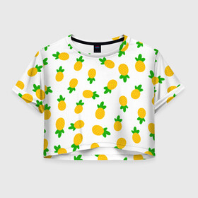 Женская футболка Crop-top 3D с принтом Ананасы  в Белгороде, 100% полиэстер | круглая горловина, длина футболки до линии талии, рукава с отворотами | ананас | ананасы | фрукты | химии | яркий принт | яркое