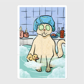 Магнитный плакат 2Х3 с принтом Счастливая кошка в ванной в Белгороде, Полимерный материал с магнитным слоем | 6 деталей размером 9*9 см | ванна | вода | забавная | кошка | мем | милая | отдых | рисунок | уточка | чилл