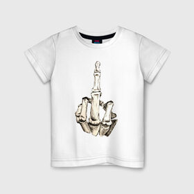 Детская футболка хлопок с принтом Finger Bones в Белгороде, 100% хлопок | круглый вырез горловины, полуприлегающий силуэт, длина до линии бедер | bones | fck | finger | skeleton | skull | без | кости | палец | пальцы | рука | скелет | средний | череп
