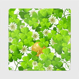 Магнит виниловый Квадрат с принтом Ирландский Клевер и Монетка в Белгороде, полимерный материал с магнитным слоем | размер 9*9 см, закругленные углы | Тематика изображения на принте: день ирландии | зеленая | зеленый | ирландец | ирландская | ирландский | клевер | монета | патрик | с патриком