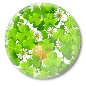 Значок с принтом Ирландский Клевер и Монетка в Белгороде,  металл | круглая форма, металлическая застежка в виде булавки | Тематика изображения на принте: день ирландии | зеленая | зеленый | ирландец | ирландская | ирландский | клевер | монета | патрик | с патриком
