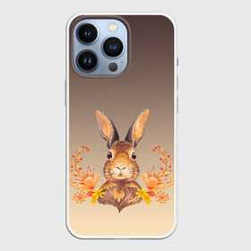 Чехол для iPhone 13 Pro с принтом заяц в цветочках в Белгороде,  |  | зайчик | заяц | кролик | крольченок | осень | портрет | природа | рамка | смелый | цветы