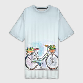 Платье-футболка 3D с принтом акварельный велосипед в Белгороде,  |  | акварель | багажник | букет | велосипед | женский велик | корзинка | краска | мило | низкая рама | рисунок