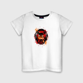 Детская футболка хлопок с принтом Doom Eternal в Белгороде, 100% хлопок | круглый вырез горловины, полуприлегающий силуэт, длина до линии бедер | Тематика изображения на принте: doom eternal | брызги | герой | дум | думгай | игра | краска | маска | персонаж | шлем