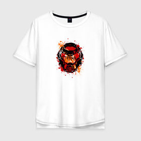 Мужская футболка хлопок Oversize с принтом Doom Eternal в Белгороде, 100% хлопок | свободный крой, круглый ворот, “спинка” длиннее передней части | doom eternal | брызги | герой | дум | думгай | игра | краска | маска | персонаж | шлем