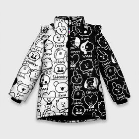 Зимняя куртка для девочек 3D с принтом BTS | BT21 в Белгороде, ткань верха — 100% полиэстер; подклад — 100% полиэстер, утеплитель — 100% полиэстер. | длина ниже бедра, удлиненная спинка, воротник стойка и отстегивающийся капюшон. Есть боковые карманы с листочкой на кнопках, утяжки по низу изделия и внутренний карман на молнии. 

Предусмотрены светоотражающий принт на спинке, радужный светоотражающий элемент на пуллере молнии и на резинке для утяжки. | army | bangtan boys | bt21 | bts | bts stickers | chimmy | cooky | k pop | koya | mang | monster | rap monster | rapmon | rj | rm | shooky | tata | van | бтс | ви | джей хоуп | джонгук | кейпоп | реп монстр | стикеры bts | сюга | чимин | чин