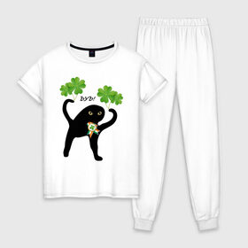 Женская пижама хлопок с принтом Ирландец ЪУЪ! в Белгороде, 100% хлопок | брюки и футболка прямого кроя, без карманов, на брюках мягкая резинка на поясе и по низу штанин | iam irish | irish | kiss me | зеленая | зеленый | ирландец | ирландская | ирландский | клевер | патрик | с патриком | ъуъ