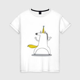 Женская футболка хлопок с принтом Dancing Unicorn в Белгороде, 100% хлопок | прямой крой, круглый вырез горловины, длина до линии бедер, слегка спущенное плечо | dancing | unicorn | единорог | лошадка | танцующий единорог