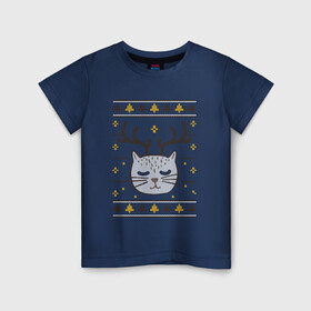 Детская футболка хлопок с принтом Рождественский свитер с котом в Белгороде, 100% хлопок | круглый вырез горловины, полуприлегающий силуэт, длина до линии бедер | Тематика изображения на принте: food | mandarins | mem | meme | new year | sweater | ugly | в слюнявчике | еда | жрать | жрац | кот | котяра | кушац | кушот | мем | мем с котом | мемы | неси | новый год | оливье | прикол | рождество | свитер | слюнявчик