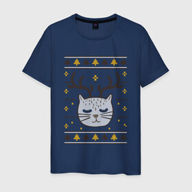 Мужская футболка хлопок с принтом Рождественский свитер с котом в Белгороде, 100% хлопок | прямой крой, круглый вырез горловины, длина до линии бедер, слегка спущенное плечо. | food | mandarins | mem | meme | new year | sweater | ugly | в слюнявчике | еда | жрать | жрац | кот | котяра | кушац | кушот | мем | мем с котом | мемы | неси | новый год | оливье | прикол | рождество | свитер | слюнявчик