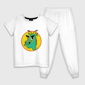 Детская пижама хлопок с принтом Зеленый дракон в стиле ретро в Белгороде, 100% хлопок |  брюки и футболка прямого кроя, без карманов, на брюках мягкая резинка на поясе и по низу штанин
 | Тематика изображения на принте: cartoon | cringe | crush | cute | dragon | fashion | hipster | merch | retro | vintage | винтаж | драго | дракон мерч | краш | кринж | мерч | милота | мультфильм | потертости | прикол | пятна | сережка | серьга | стиль | трещины | упоротый | 