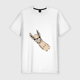 Мужская футболка хлопок Slim с принтом Лама в Белгороде, 92% хлопок, 8% лайкра | приталенный силуэт, круглый вырез ворота, длина до линии бедра, короткий рукав | альпака | лама | любопытная лама | улыбающаяся лама