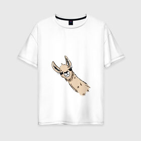 Женская футболка хлопок Oversize с принтом Лама в Белгороде, 100% хлопок | свободный крой, круглый ворот, спущенный рукав, длина до линии бедер
 | альпака | лама | любопытная лама | улыбающаяся лама