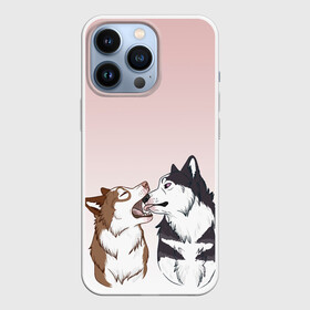 Чехол для iPhone 13 Pro с принтом Хаски играют в Белгороде,  |  | акито | вместе | волк | волки | гав | друг | зевает | играют | кусь | лижет | облизывают | пара | пес | питомец | рисунок | собака | собачка | хаски