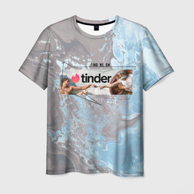Мужская футболка 3D с принтом Find me on Tinder | Тиндер в Белгороде, 100% полиэфир | прямой крой, круглый вырез горловины, длина до линии бедер | find | me | on | tinder | адама | геометрия | живопись | знакомства | искусство | ищи | картина | меня | на | сотворение | тиндер | тиндере