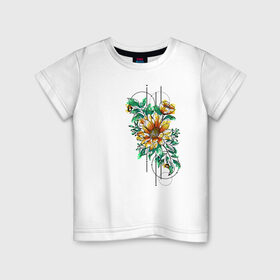 Детская футболка хлопок с принтом Sunflower в Белгороде, 100% хлопок | круглый вырез горловины, полуприлегающий силуэт, длина до линии бедер | 8 марта | girl | woman | бабушка | весна | девушкам | девушке | девушки | женский | листья | мама | март | пионы | подарок | тренд | цветочки | цветы