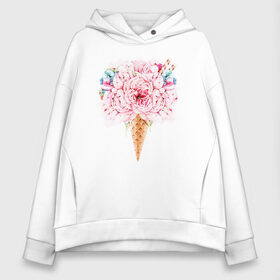 Женское худи Oversize хлопок с принтом Flowers ice cream в Белгороде, френч-терри — 70% хлопок, 30% полиэстер. Мягкий теплый начес внутри —100% хлопок | боковые карманы, эластичные манжеты и нижняя кромка, капюшон на магнитной кнопке | 8 марта | girl | woman | бабушка | весна | девушкам | девушке | девушки | женский | листья | мама | март | пионы | подарок | тренд | цветочки | цветы