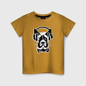 Детская футболка хлопок с принтом Меломан в Белгороде, 100% хлопок | круглый вырез горловины, полуприлегающий силуэт, длина до линии бедер | Тематика изображения на принте: животные | звери | меломан | музыка | наушники | пес | подарок | силуэт | собака | собаки | черный