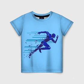 Детская футболка 3D с принтом Бегущий человек в Белгороде, 100% гипоаллергенный полиэфир | прямой крой, круглый вырез горловины, длина до линии бедер, чуть спущенное плечо, ткань немного тянется | бегущий человек | раннер | спорт | спринт | усилие