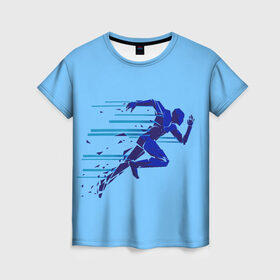 Женская футболка 3D с принтом Бегущий человек в Белгороде, 100% полиэфир ( синтетическое хлопкоподобное полотно) | прямой крой, круглый вырез горловины, длина до линии бедер | бегущий человек | раннер | спорт | спринт | усилие